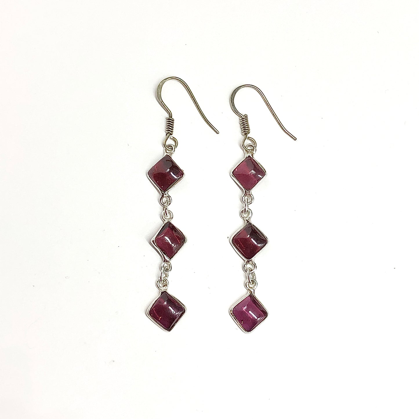 Garnet Stone Earrings, Sterling Silver Earrings, Handcrafted Kite cut Red Garnet 925 Silver Dangle Earrings