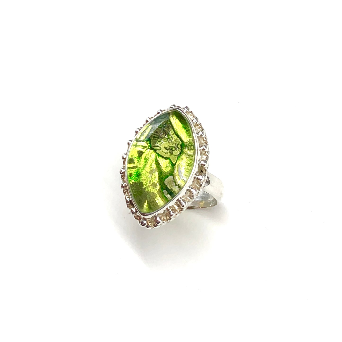 Dichroic Lemon & Lime Sterling Silver Ring sz7.25