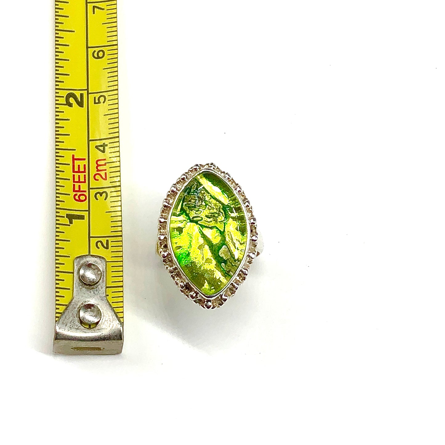 Dichroic Lemon & Lime Sterling Silver Ring sz7.25