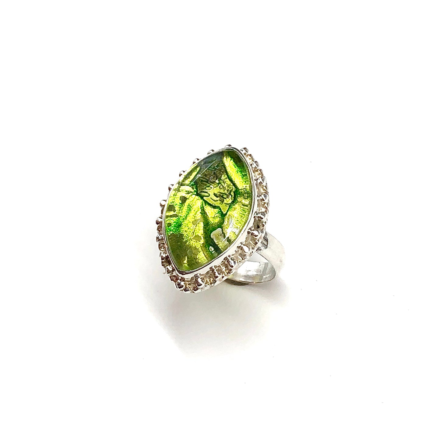 Dichroic Lemon & Lime Sterling Silver Ring sz7.25