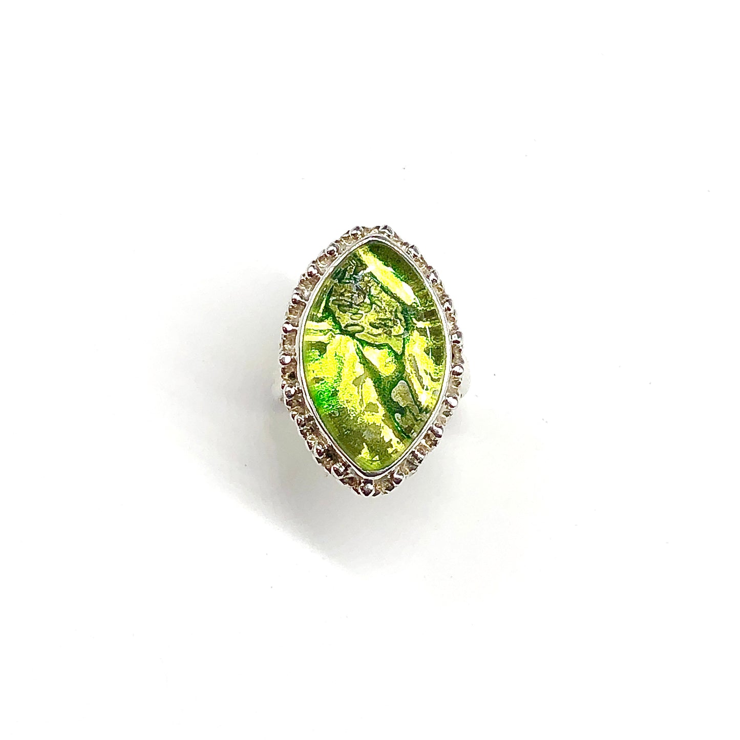 Dichroic Lemon & Lime Sterling Silver Ring sz7.25