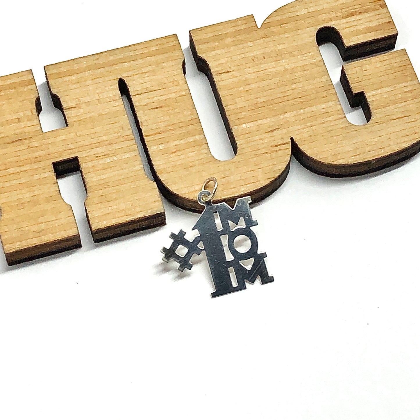 Sterling Silver Charm, Vintage Cutout #1 Mom Pendant