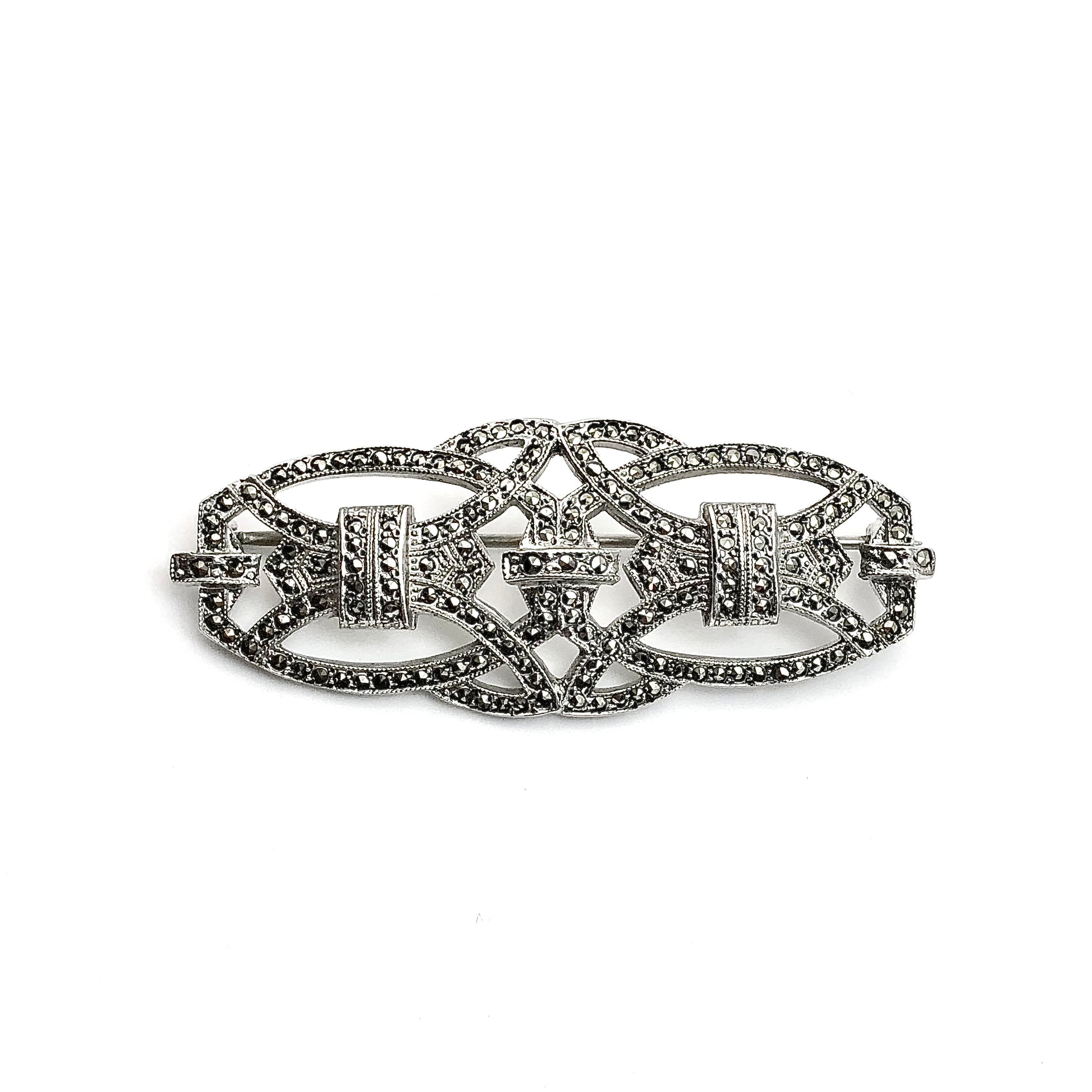 Sterling Silver Marcasite Brooch, Vintage Traditional Style Glinting Marcasite Stone Brooch