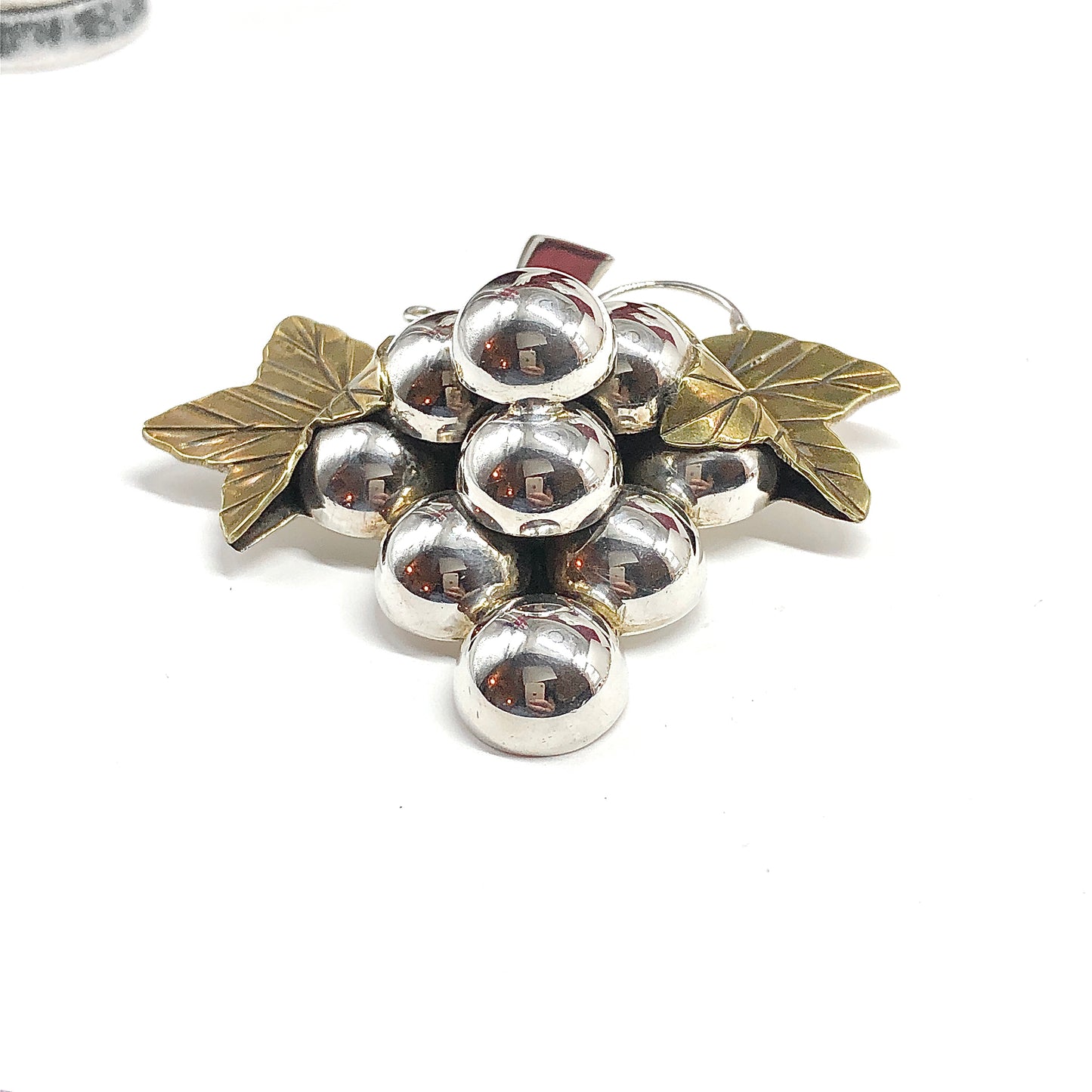 Grape Bunch & Leaves Sterling Silver Convertible Brooch to Pendant Pin