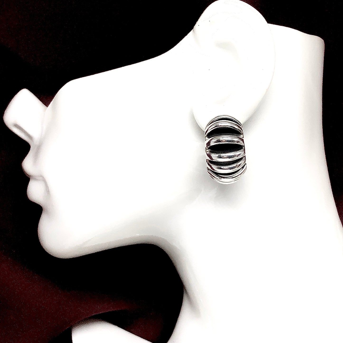 Vintage 80s Chunky Shrimp Style Sterling Silver Hoop Earrings