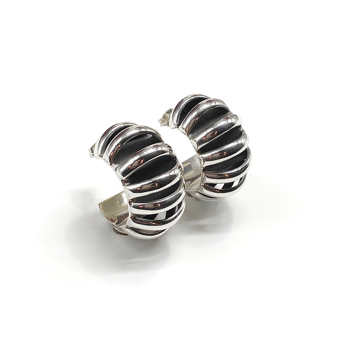 Vintage 80s Chunky Shrimp Style Sterling Silver Hoop Earrings