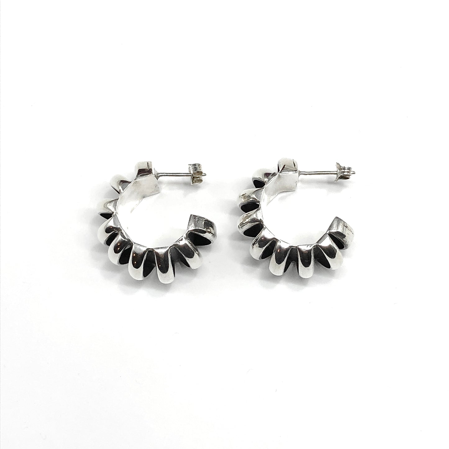 Vintage 80s Chunky Shrimp Style Sterling Silver Hoop Earrings