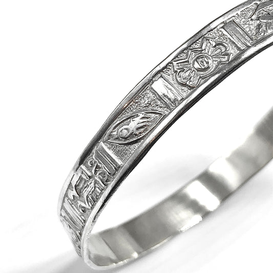 Vintage Mayan Idol Design Sterling Silver Bangle Bracelet
