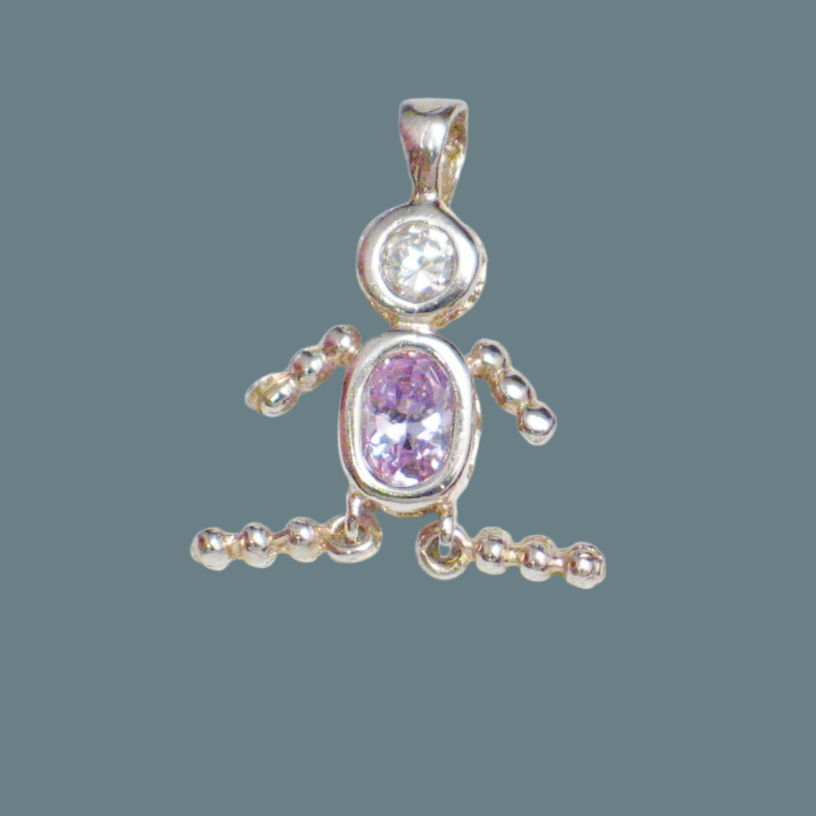 Sterling Silver Beaded Arms & Legs Pink Birthstone Boy Pendant