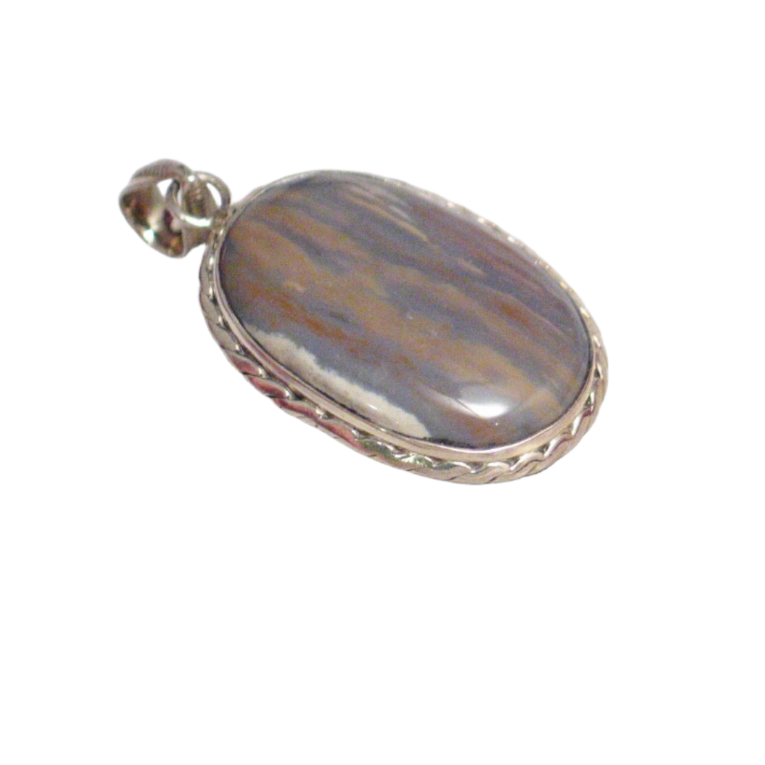 Big Stone Pendant Sterling Silver Tree Bark Camo Design Agate Stone Oval Pendant
