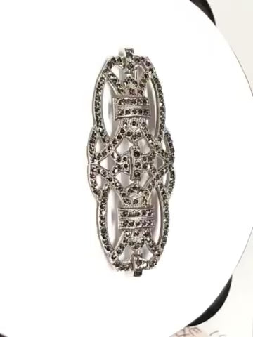 Mens Womens Sterling Silver Brooch, Marcasite Stone Infinity Style Filigree Brooch Pin, Reel