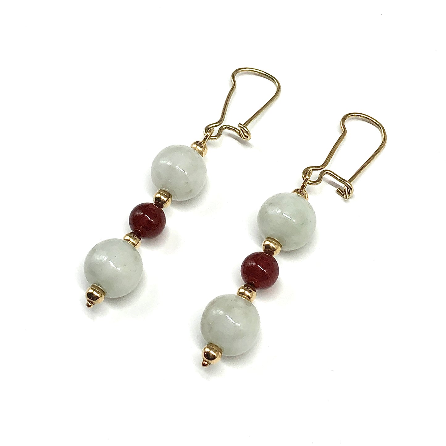 14k Gold Earrings Vintage White Jade Earrings
