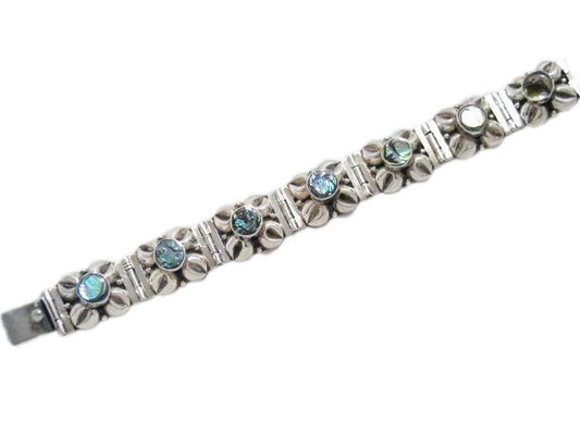 Sterling Silver Bracelet Wide Abalone Coffee Bean Design Tennis Bracelet