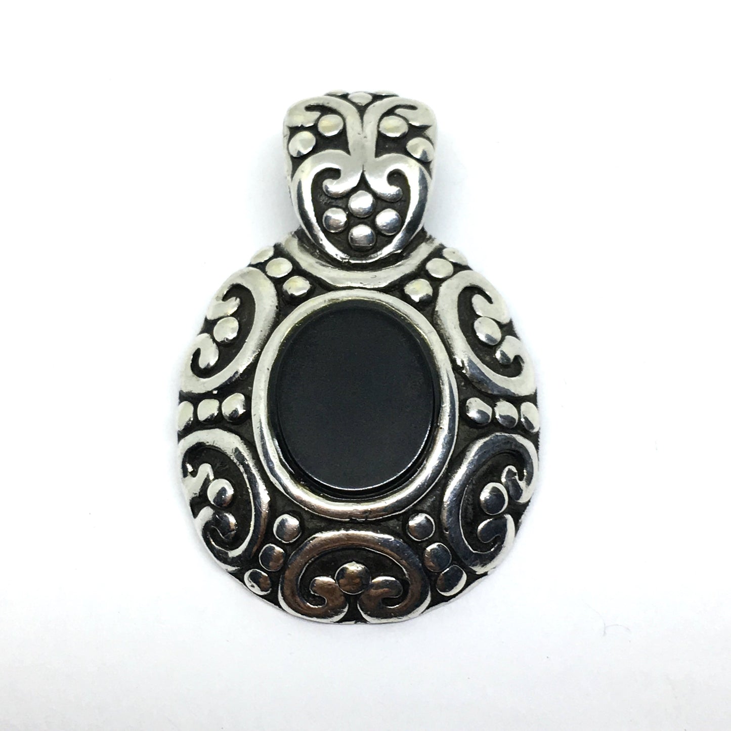 Used Jewelry > Pendant - Men Women Sterling Silver Dark Pool Jet Stone Design Pendant