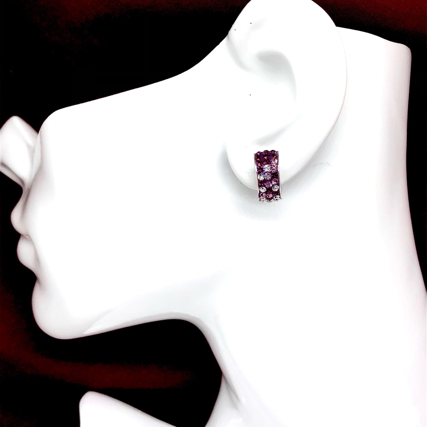Sterling Silver Unique Style Sparkly Purple Ombre Crystal Earrings