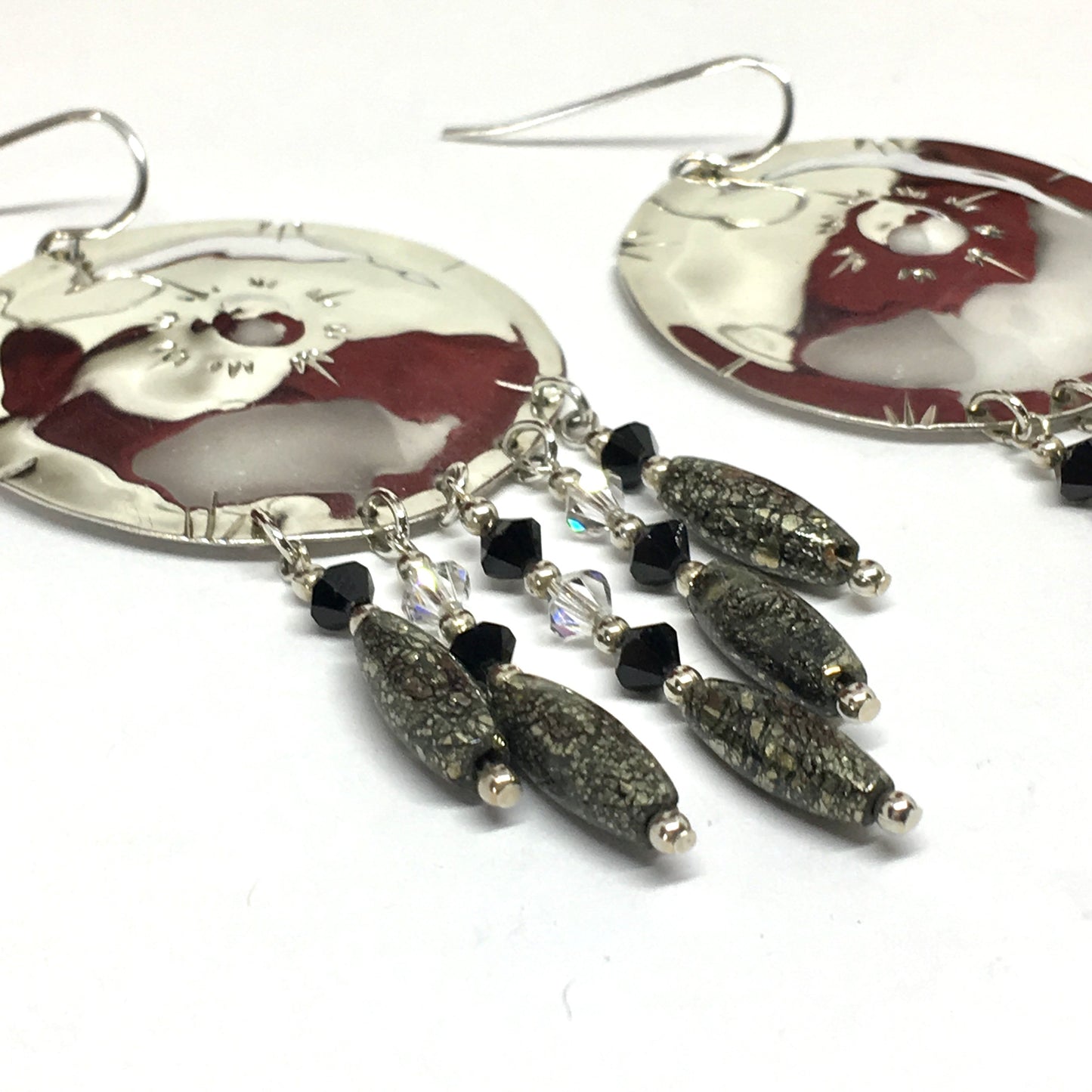 Earrings - Womens Big Circle Chandelier Earrings - Western to Boho Style Dreamcatcher Dangle Earrings - Sterling Silver Earrings