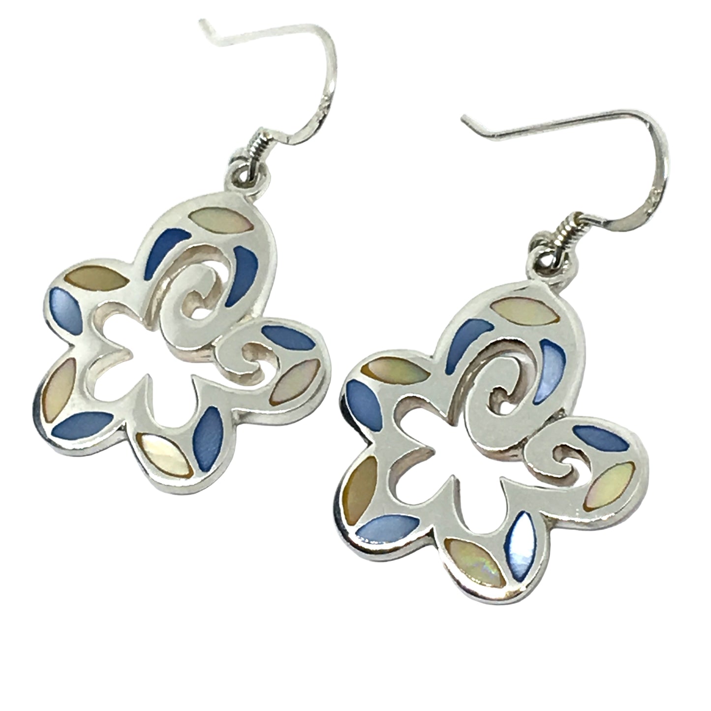 Dangle Earrings - Womens Fun & Flirty Pearl Flower Cut-out Design Sterling Silver Dangle Earrings