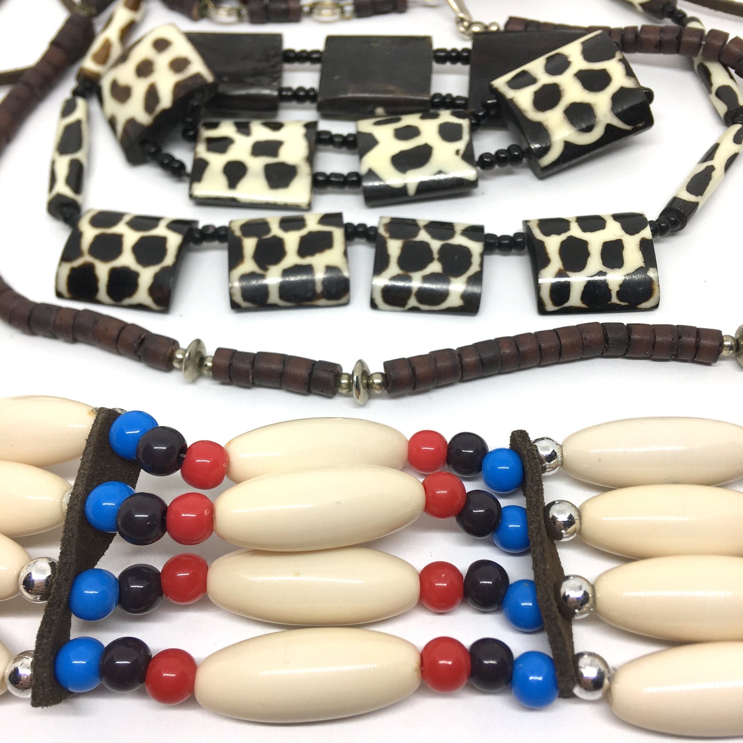 Costume Jewelry Lot | African Giraffe Print Bone Bracelets Necklaces & Arm Band
