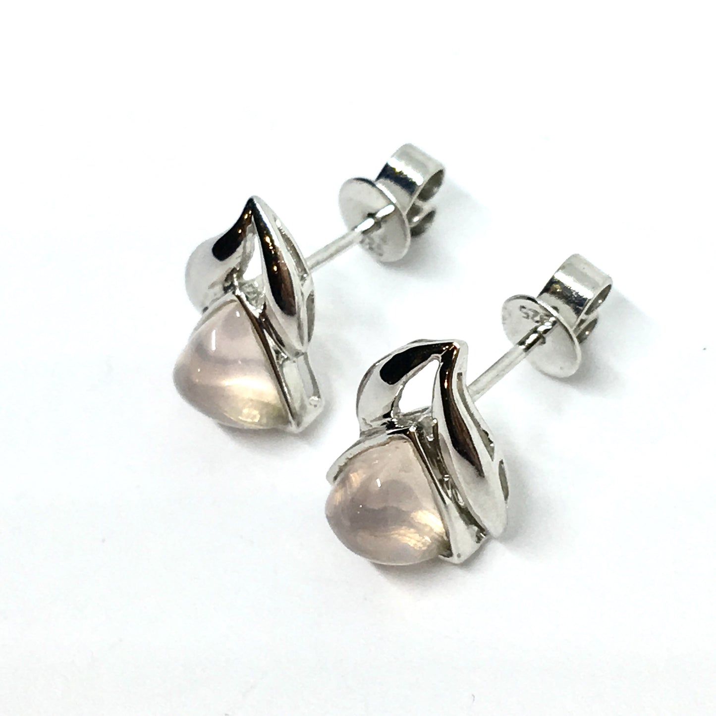 Accessories > Jewelry - Unique Torpedo Cut Pink Quartz Sterling Silver Stud Earrings