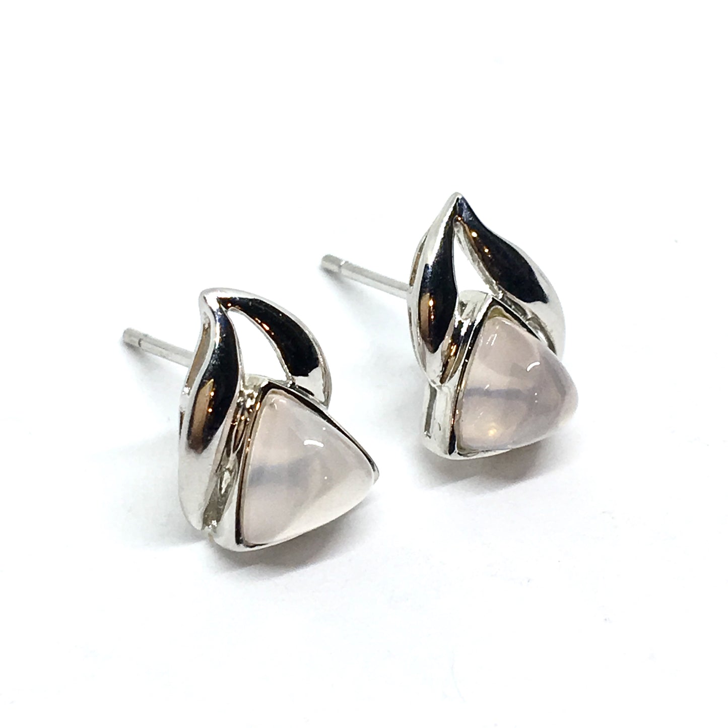 Stud Earrings Sterling Silver - Womens Unique Edgy Style Torpedo Cut Pink Quartz Stone Earrings