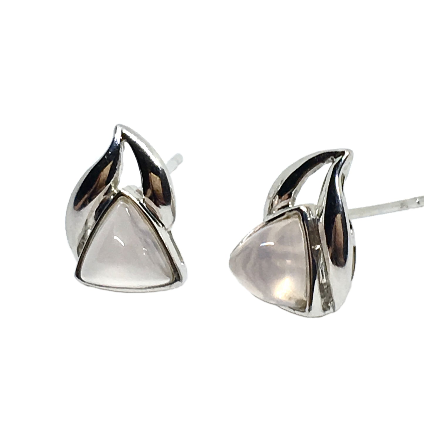 Stud Earrings Sterling Silver - Womens Unique Edgy Style Torpedo Cut Pink Quartz Stone Earrings