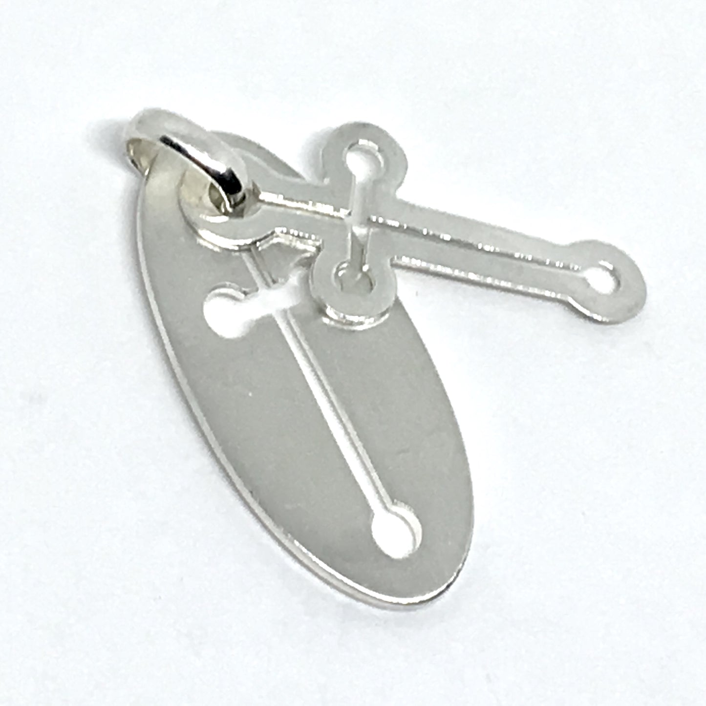 Jewelry > Religious - Sterling Silver Reversible Shadowbox Design Cross Tag Pendant