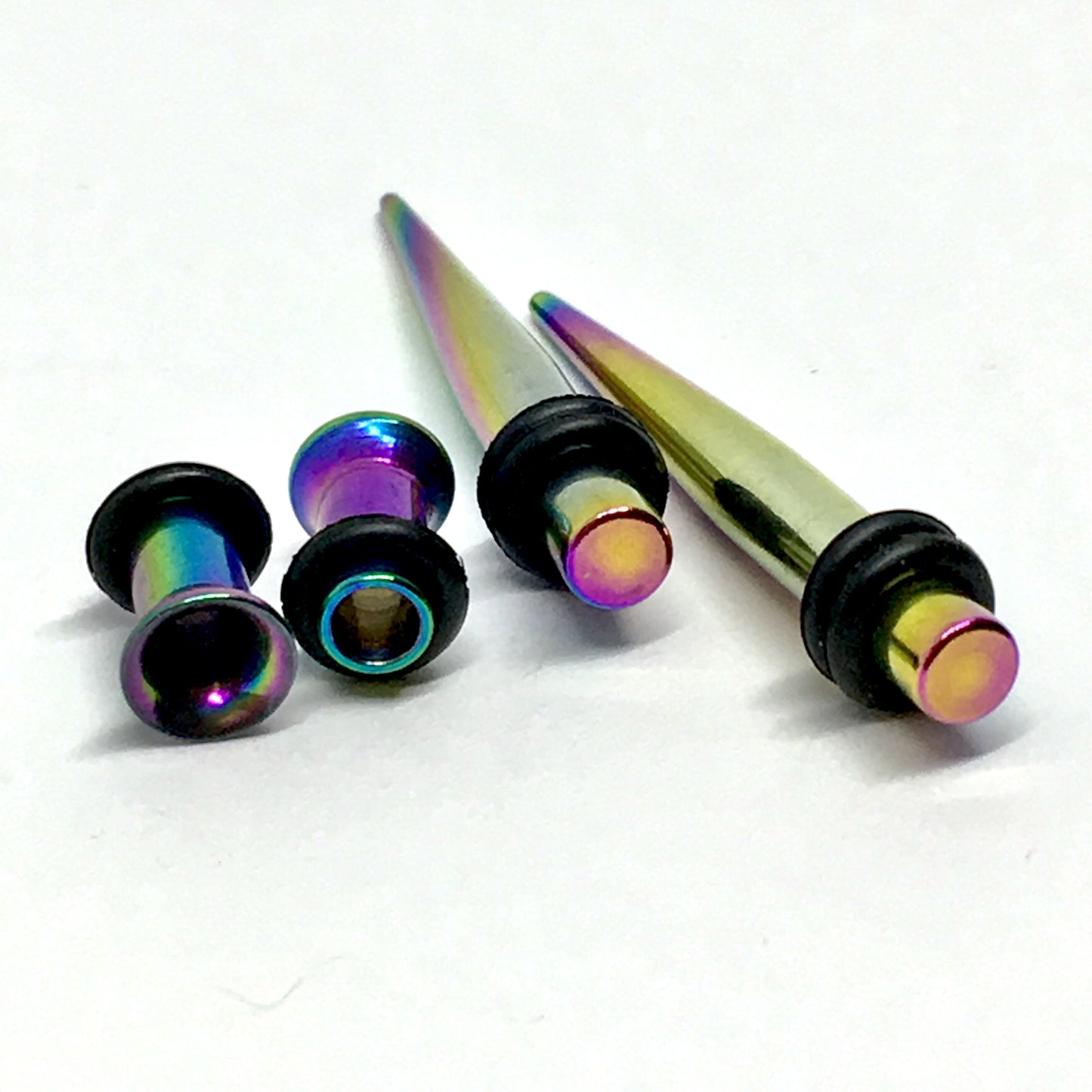 Body Jewelry | Ear Gauges 4mm 6g Tapers & Plug set Rainbow Oil Slick Design | Ear Gauges