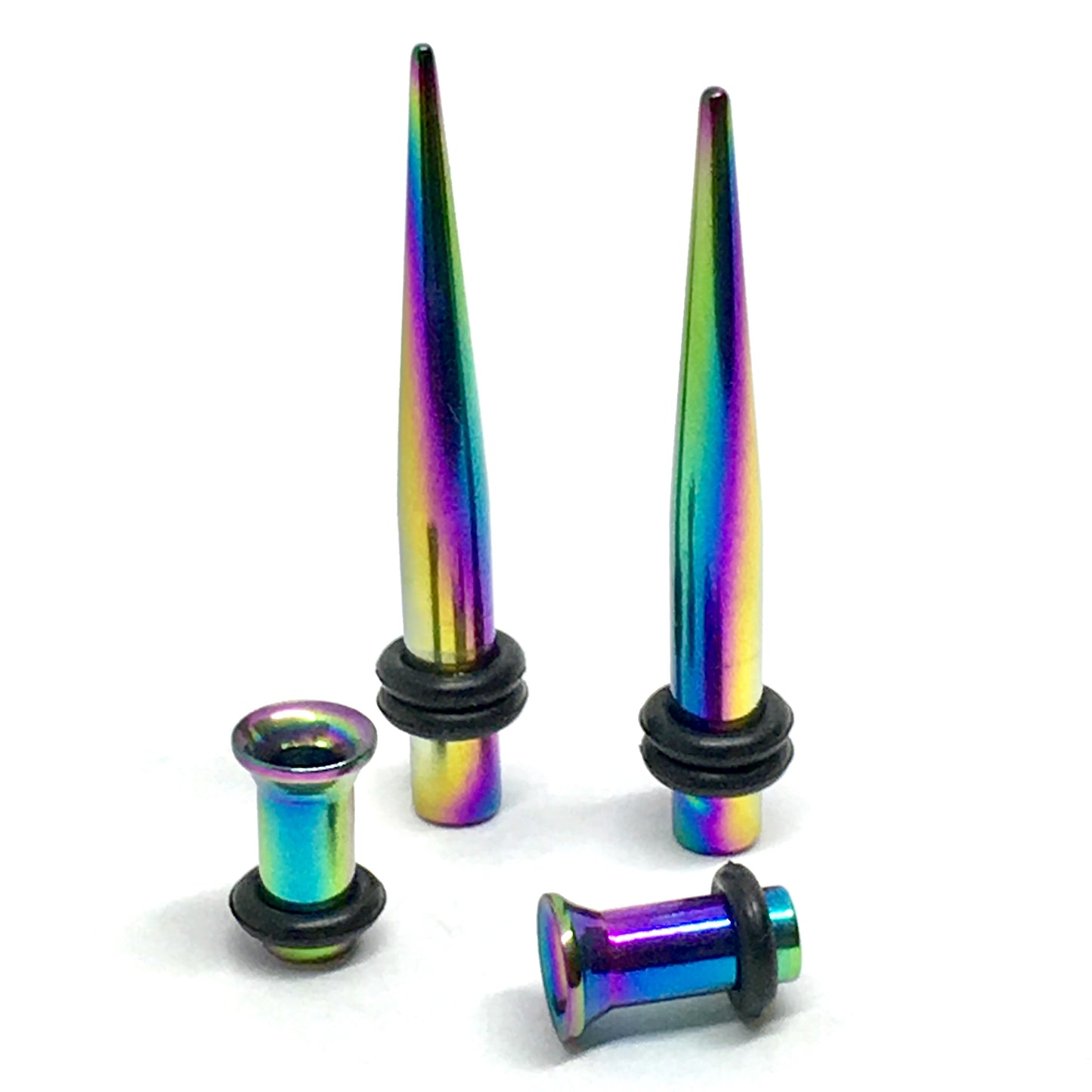 Body Jewelry | Ear Gauges 4mm 6g Tapers & Plug set Rainbow Oil Slick Design | Ear Gauges