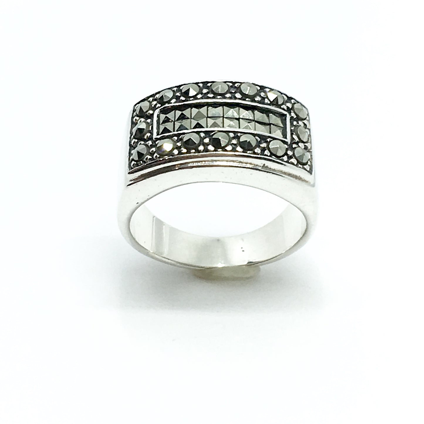 Jewelry - used Sterling Silver Bold Rectangular Style Marcasite Wide Band Ring 6.75