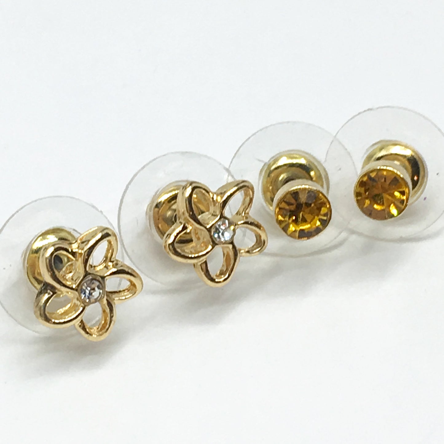 Stud Earrings 3 Pair Assorted Gold Bird Flower Crystal Design