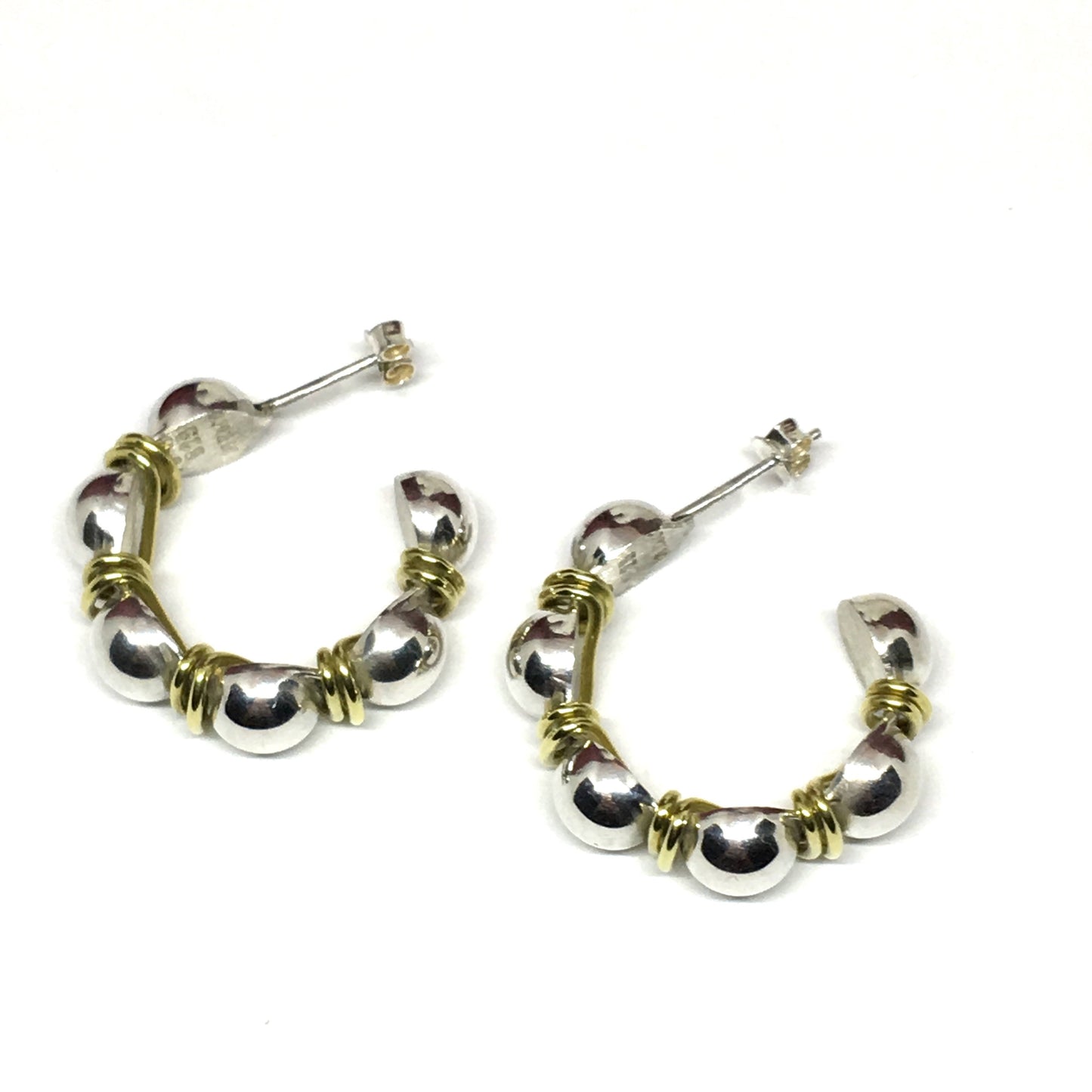 Hoop Earrings - Edgy Style Ball Studded Golden Wrap Design Earrings - Womens Estate Sterling Silver Rustic Hoop Earrings