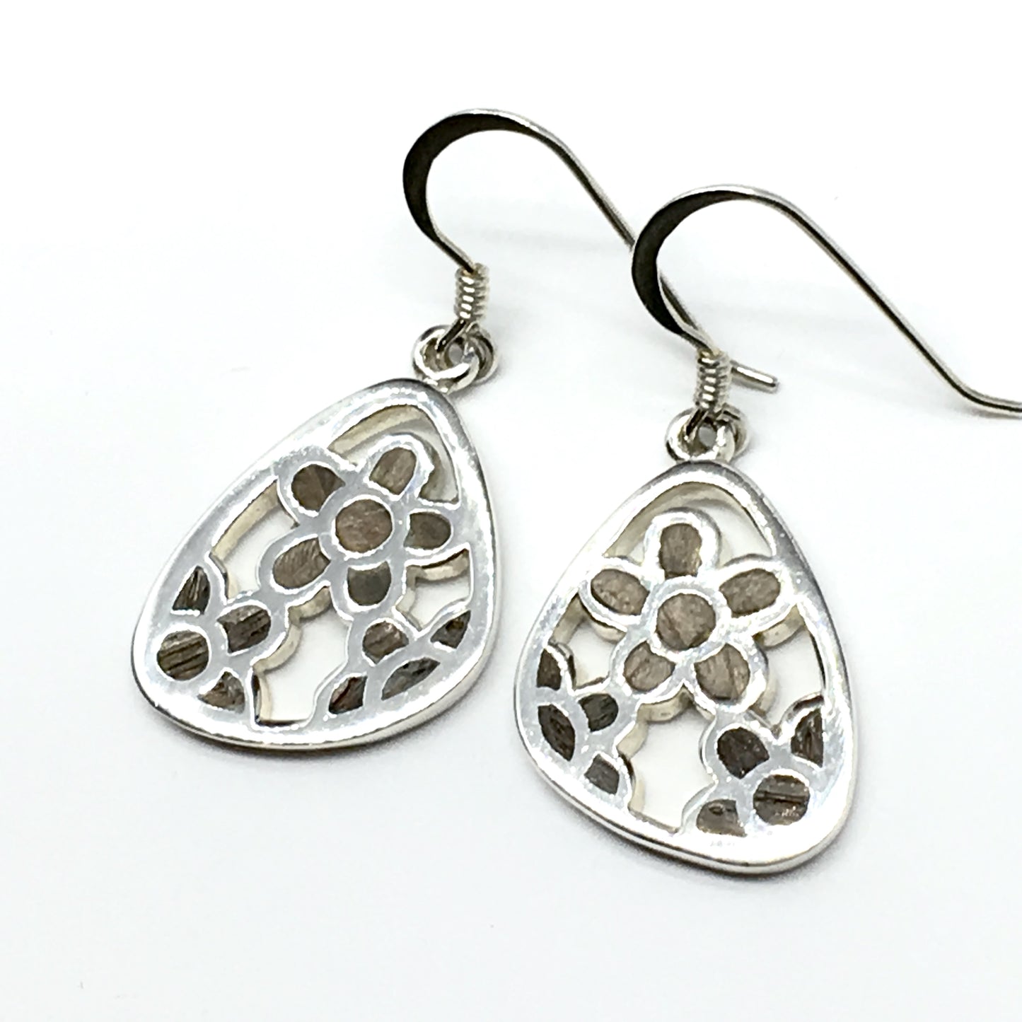 Earrings | Womens Sterling Silver Natural Wood Cut-out Flower Design Dangle Earrings