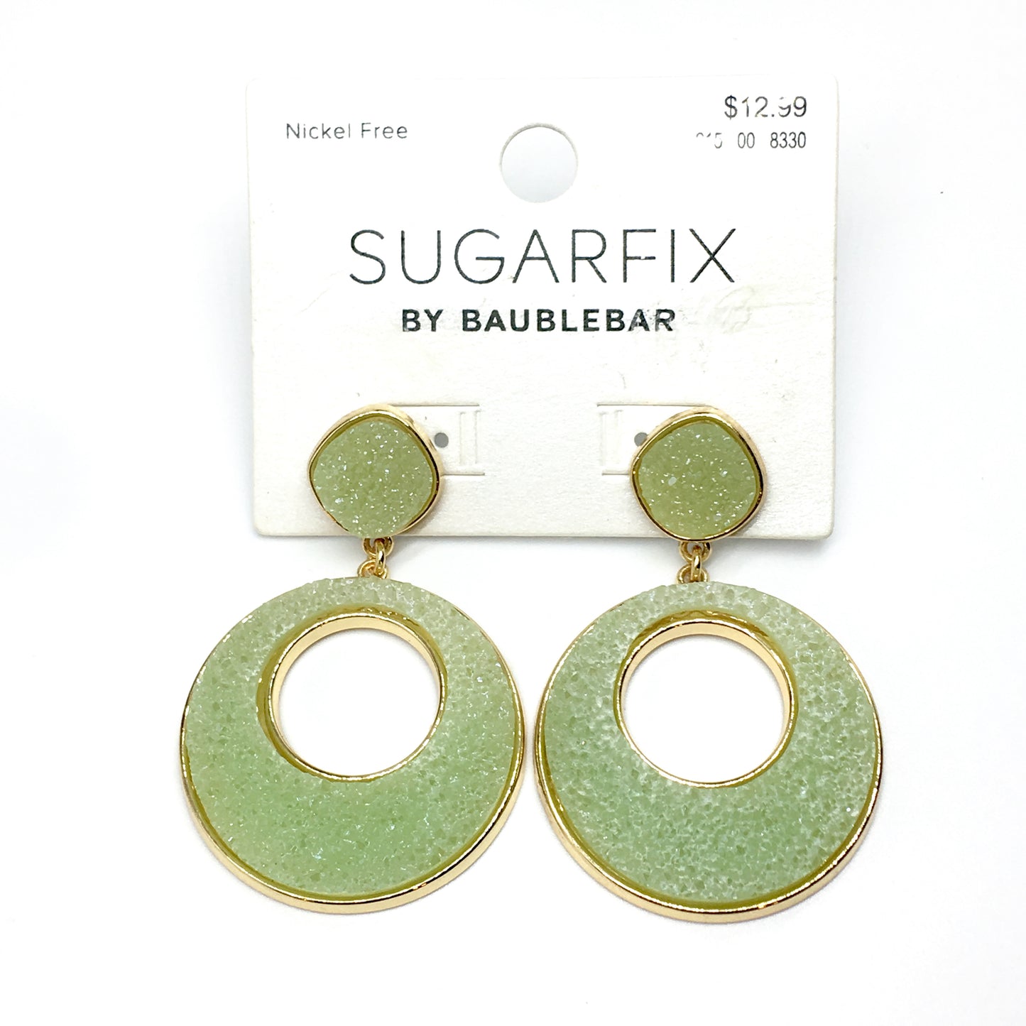 Dangle Earrings - Women's Long Gold Kiwi Green Druzy Circle Earrings