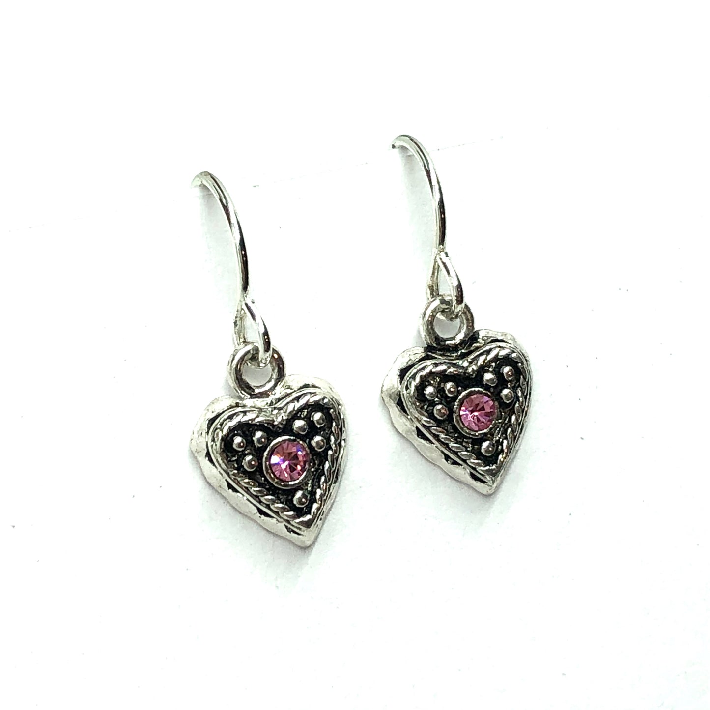 Jewelry | Girls Womens Silver Pink Crystal Small Heart Dangle Earrings
