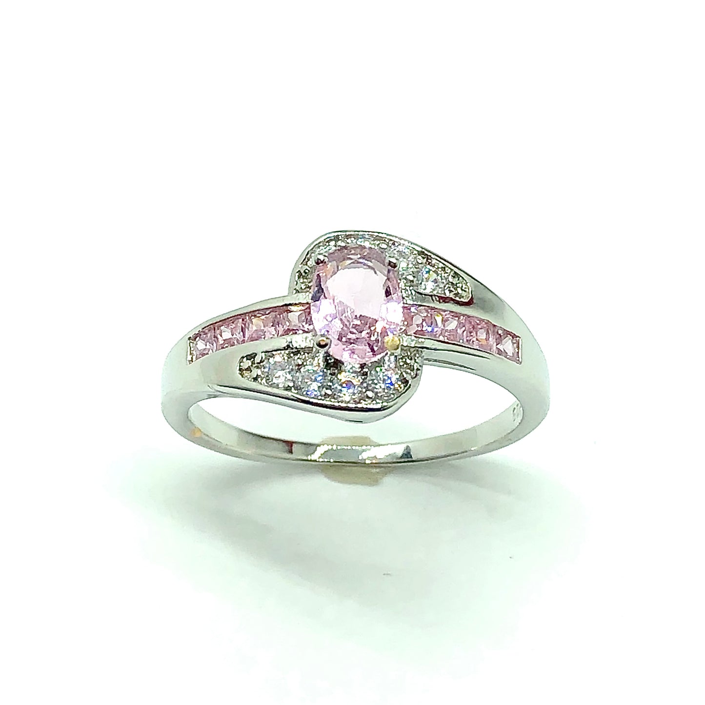 Fashion Jewelry - Womens Shimmery Pink Cz Band Ring