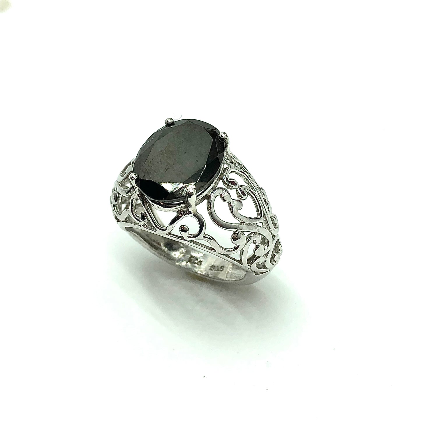 Jewelry > Ring | Womens sz 5.5 Sterling Silver Filigree Oval Black Stone Ring - Blingschlingers Jewelry
