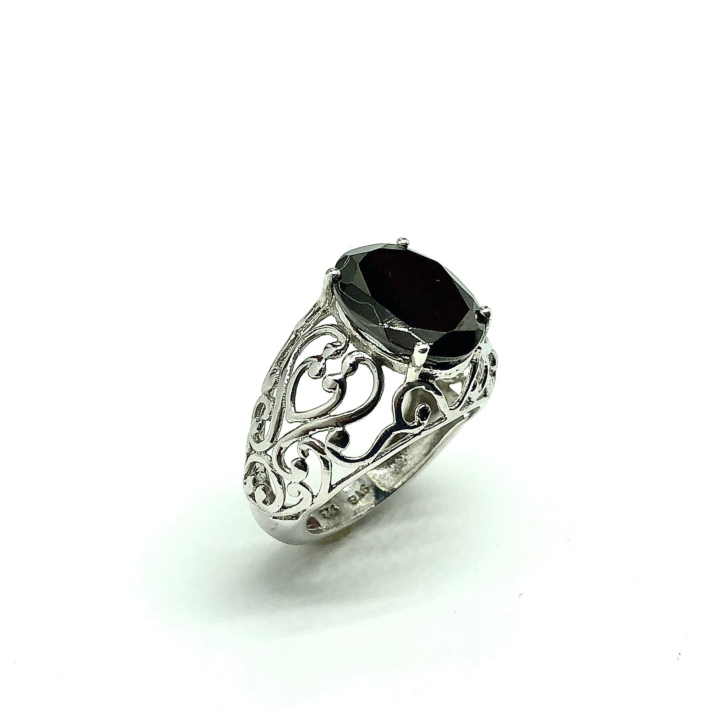 Jewelry > Ring | Womens sz 5.5 Sterling Silver Filigree Oval Black Stone Ring