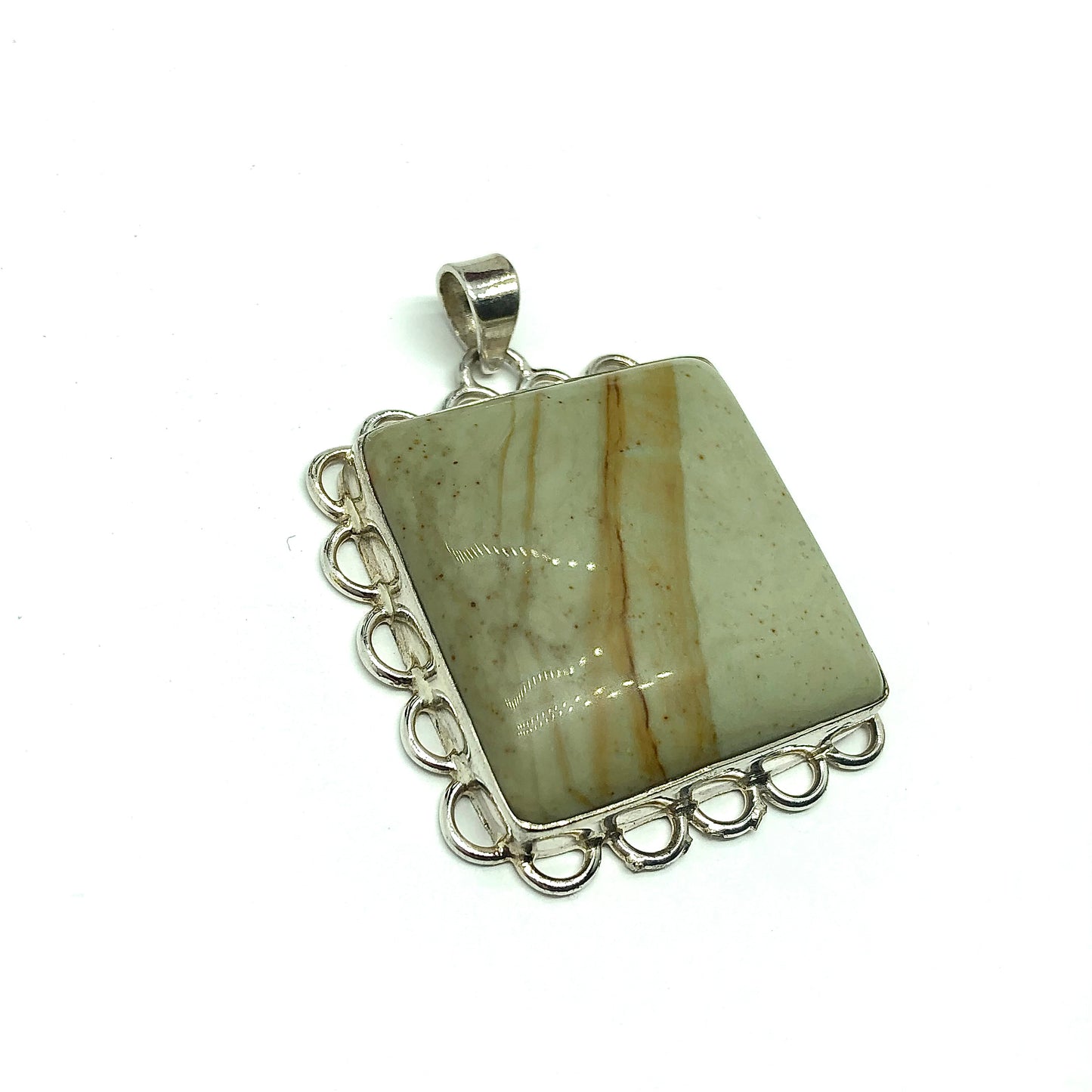 Jewelry | Big Bold Sterling Silver Tea Green Picture Jasper Stone Pendant