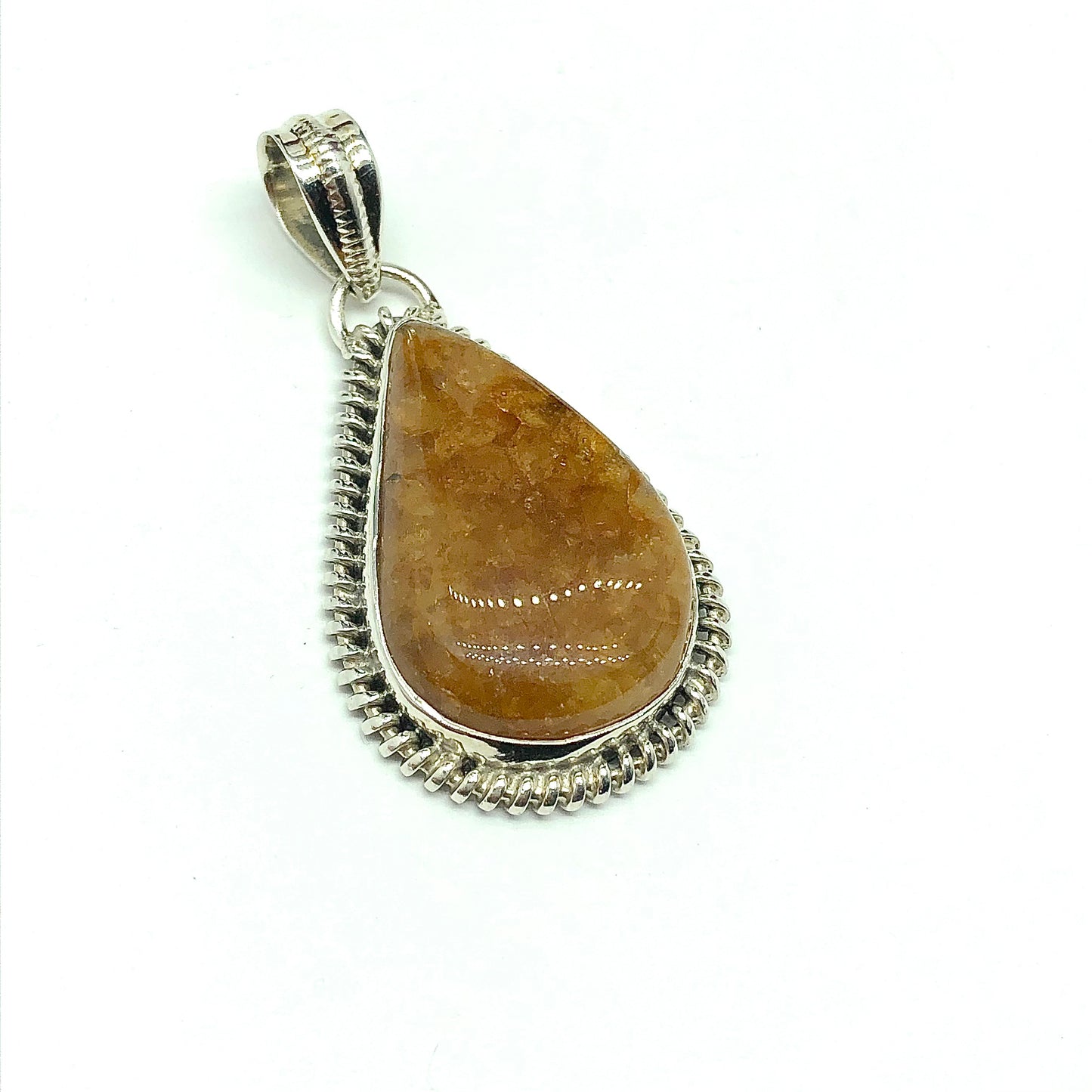 Big Golden Amber Quartz Stone Sterling Silver Pendant