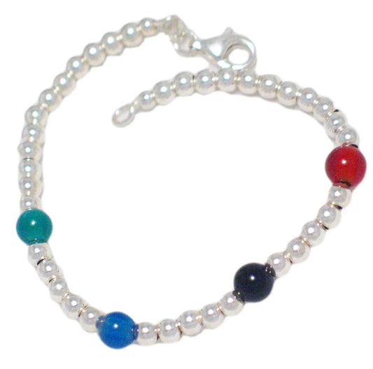 Bead Bracelets | Sterling Silver Multi Color Energy Ball Chain Bracelet 7.25" | Estate Fine Jewelry Online at Blingschlingers