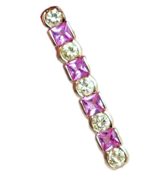 Bar Pendant, Womens Glittering Gold Sterling Silver Pink + Canary Yellow Zirconia Line Pendant