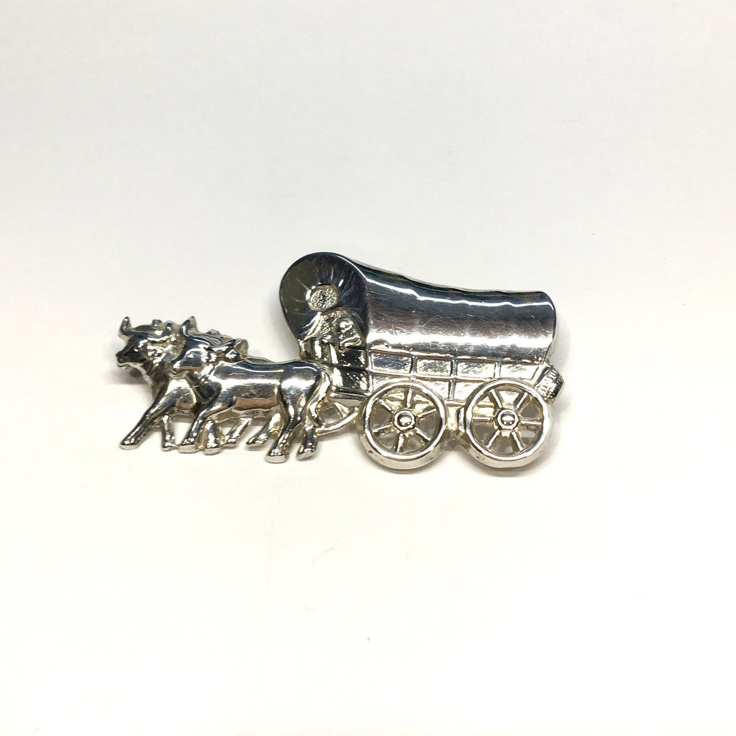 Silver Brooches & Lapel Pins | Vintage Sterling Silver Oxen & Covered Wagon Brooch | Jewelry