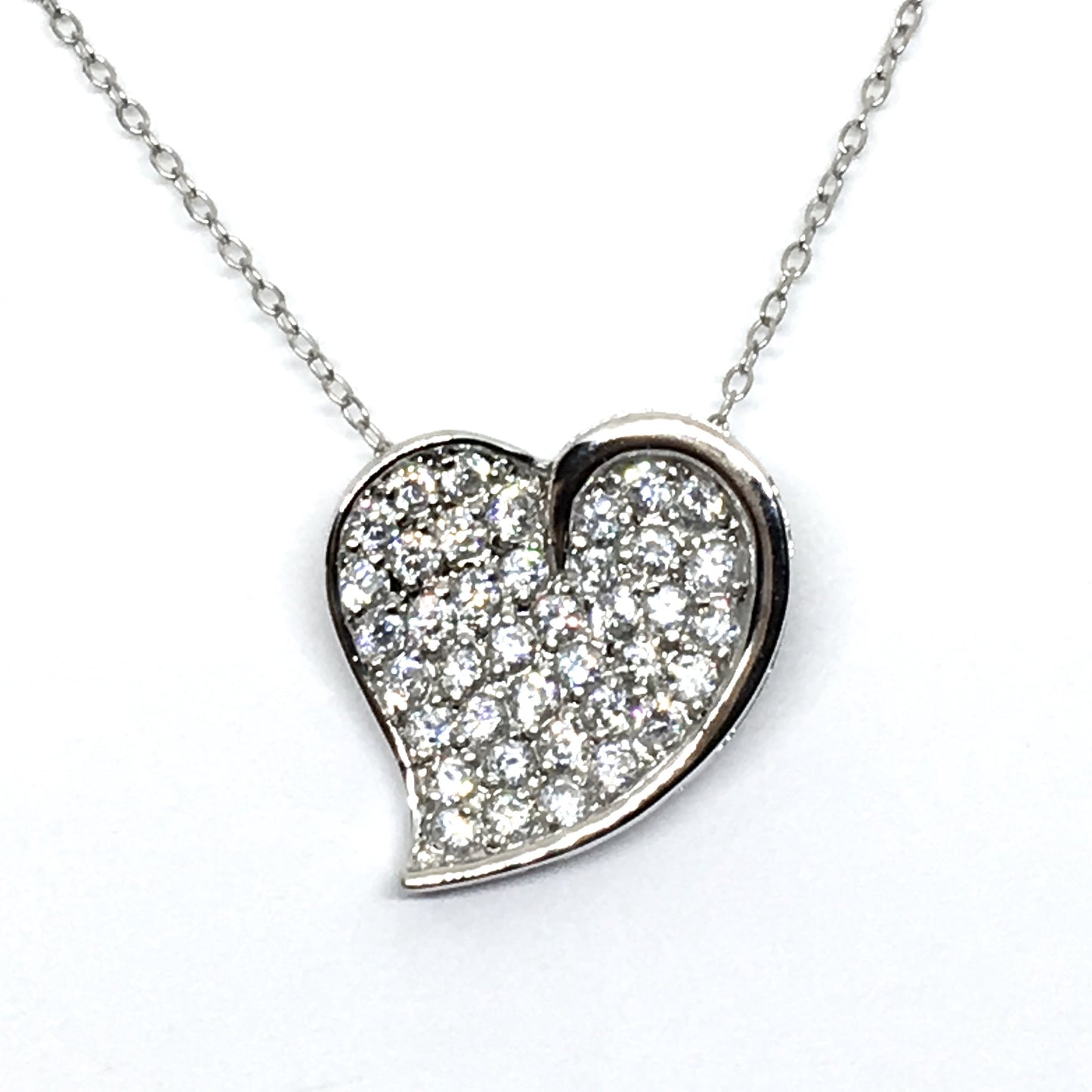 Necklace - Womens Sparkly Sterling Silver Cz Modern Art Heart Pendant Necklace- Blingschlingers Jewelry