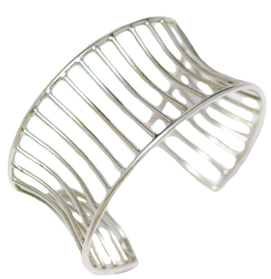 Cuff Bracelet, Sterling Silver Wide Cage Design Flared Cuff Bracelet