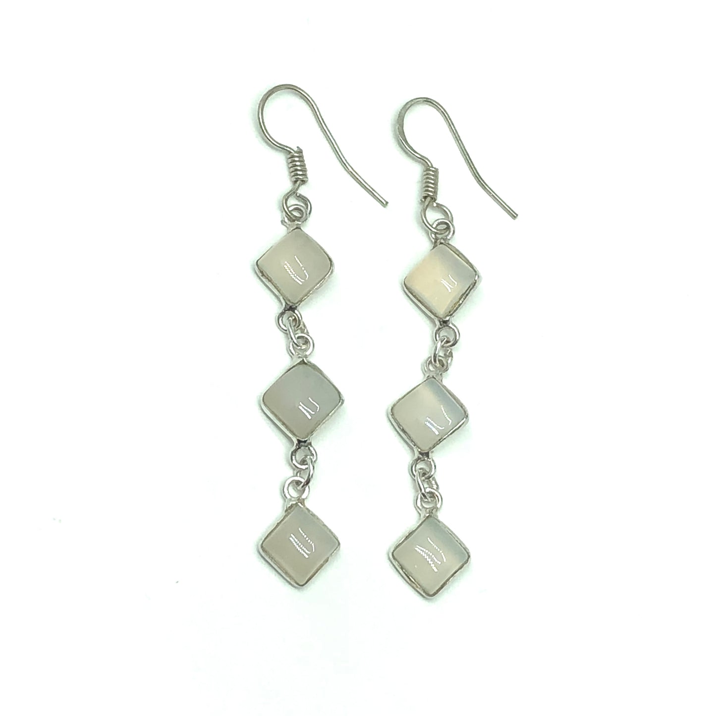 Earrings | Sterling Silver Light Blue Gray Chalcedony Stone Long Dangle Earrings