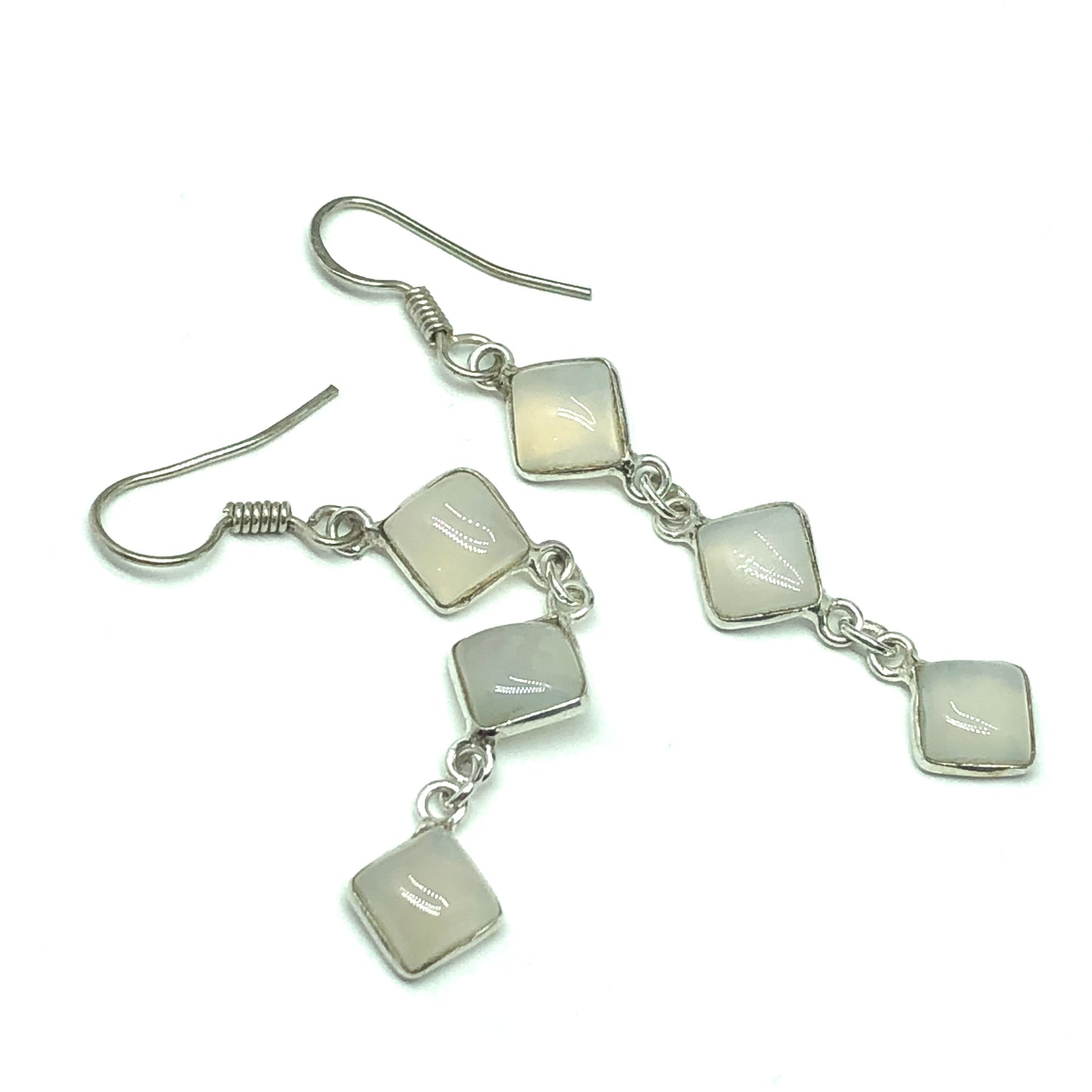 Earrings | Sterling Silver Light Blue Gray Chalcedony Stone Long Dangle Earrings