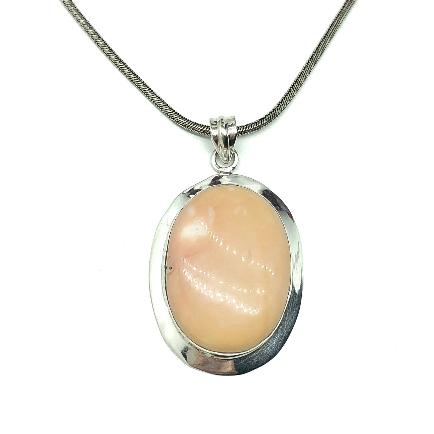 Jewelry | Big Sterling Silver Coral Oval Stone Pendant