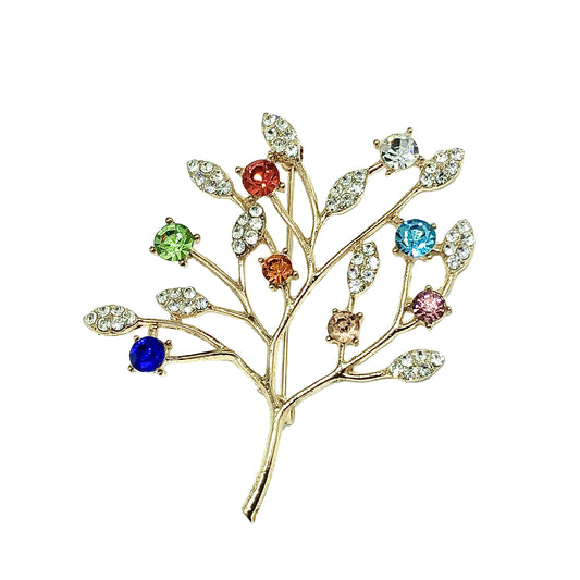 Brooches & Lapel Pins | Sparkly Gold Multicolor Rhinestone Crystal Tree Brooch Pin
