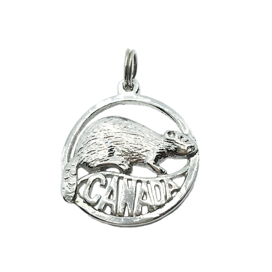 Canada Beaver Medallion Style Sterling Silver Charm