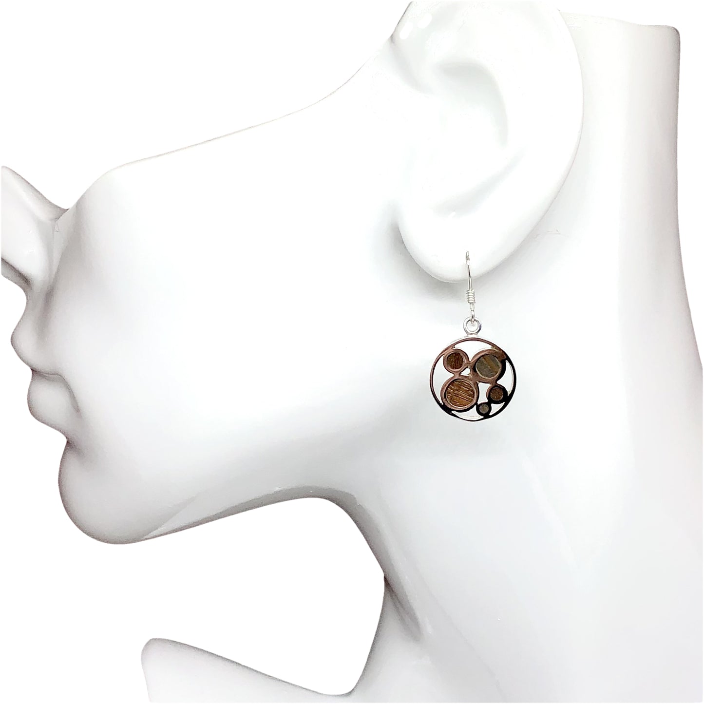 Jewelry - Sterling Silver Knock on Wood Cut-out Circle Design Dangle Earrings